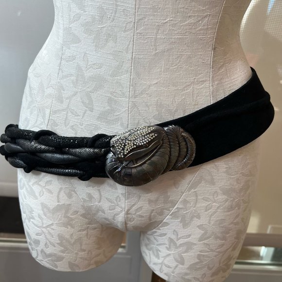Vintage XL Suzi Roher Rhinestone Studded Metalcasted Rattlesnake Belt main image 4